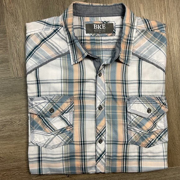 BKE Plaid Shirt Mens XL Pastel Long Sleeve Button Up Athletic Fit Casual Western - Picture 3 of 8